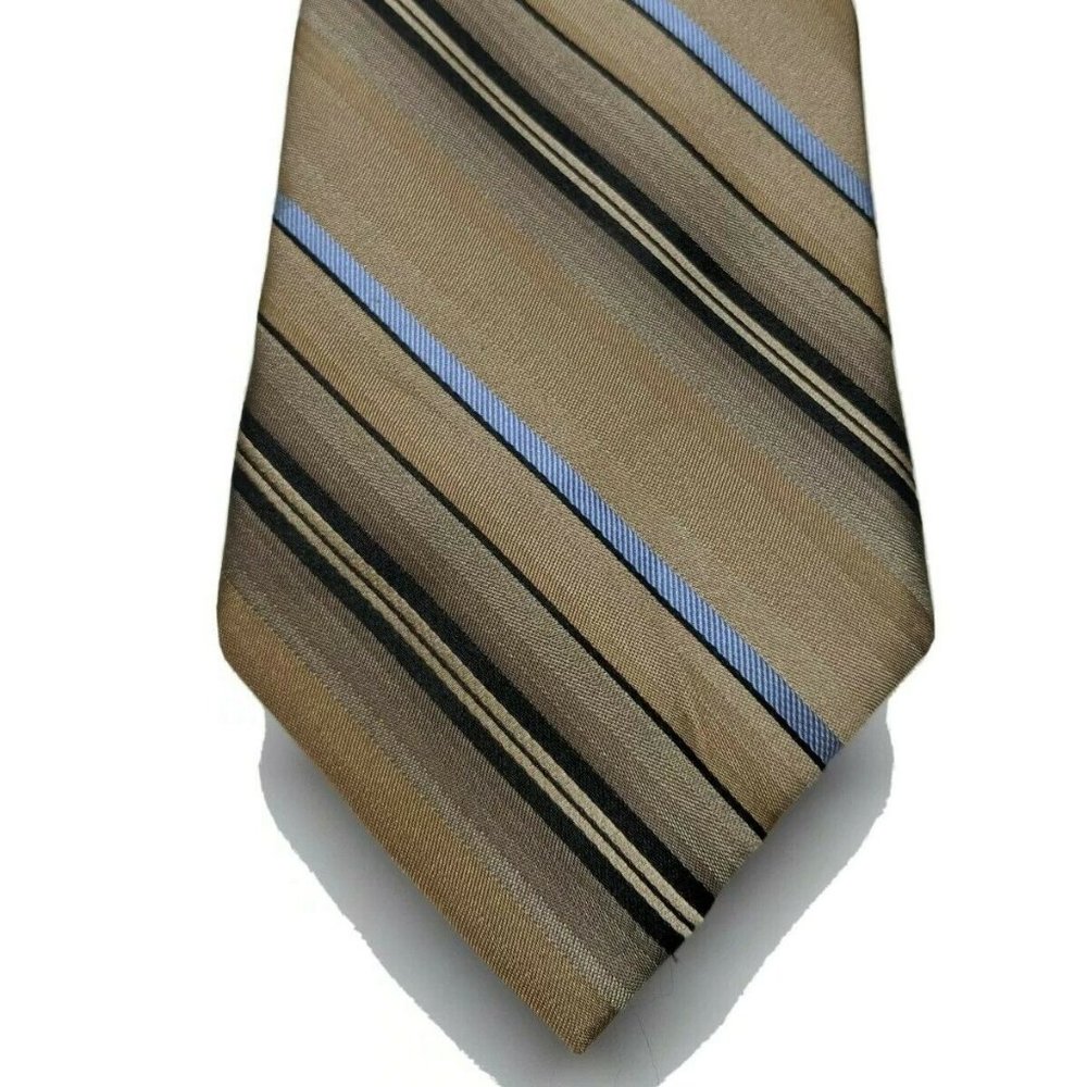 Statements Light Brown and Blue Striped Silk Neckt